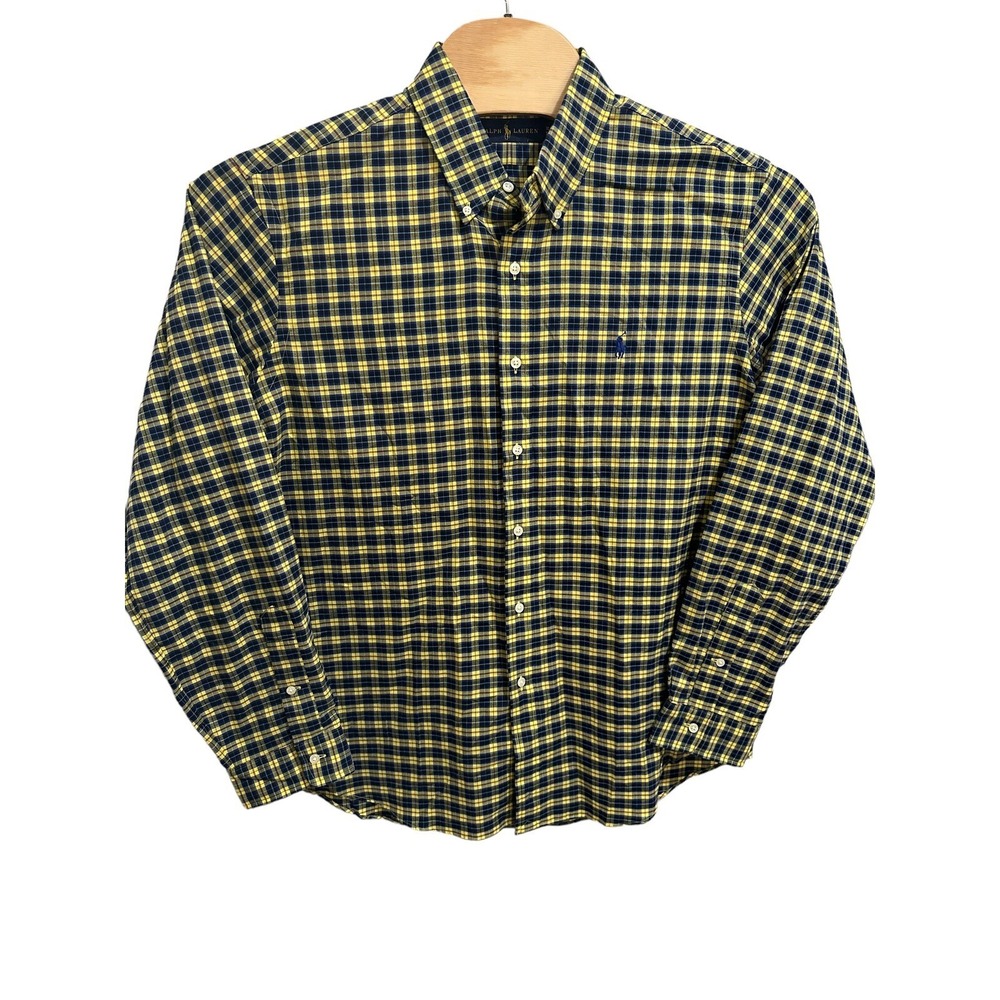 Ralph Lauren Long‎ Sleeve Button Down Shirt: XL Yellow and Blue Plaid